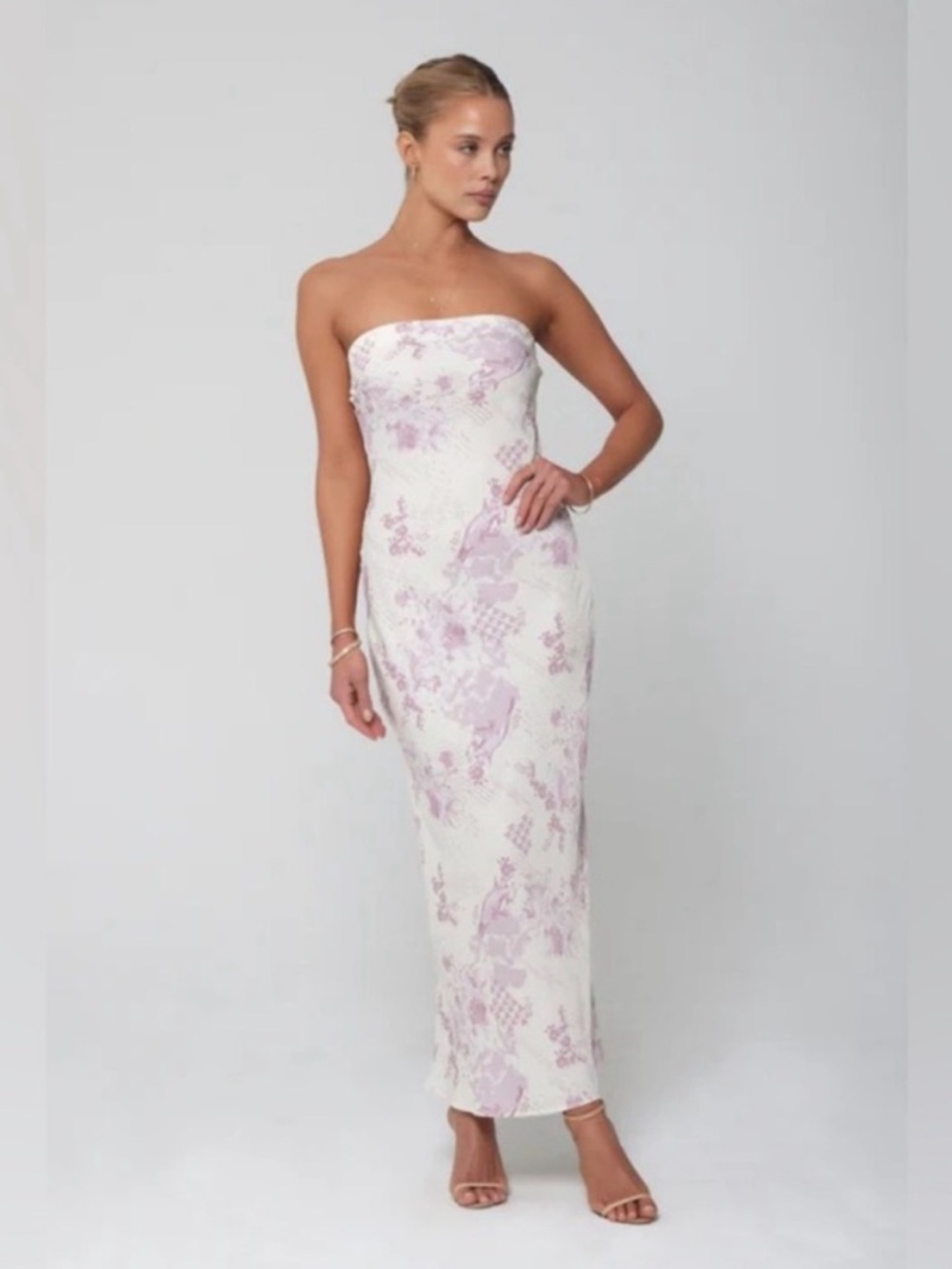 RESA Anna Strapless Floral Midi Slip Dress in Pink and White Florence Print